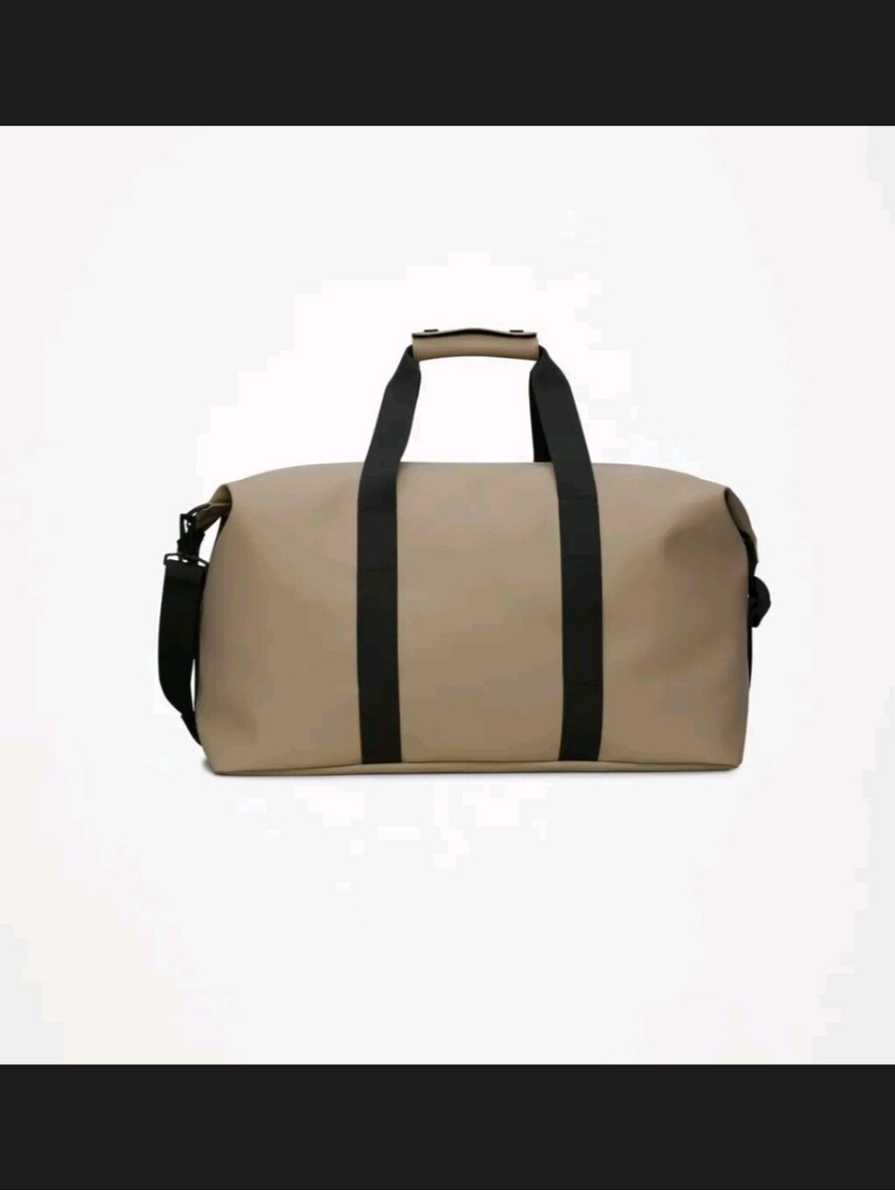 Rains Unisex Hilo Waterproof Beige Weekend Duffle Bag with Black Straps